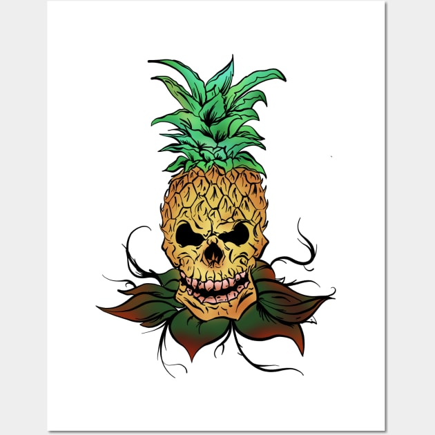 Pineapple skull Black Wall Art by Danispolez_illustrations